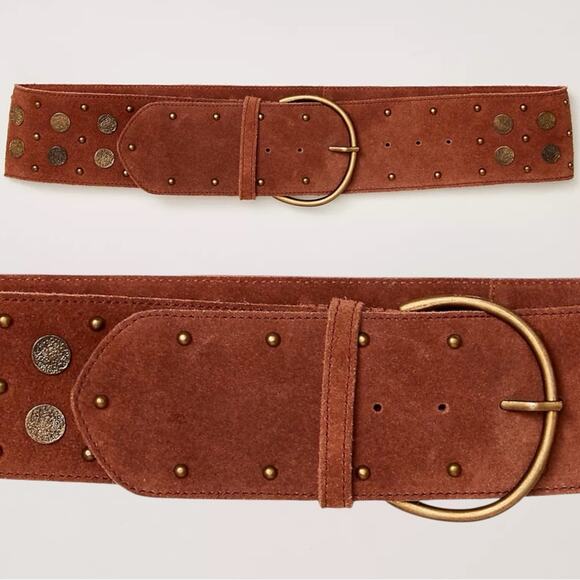 Free People Bohemian Brown Leather Suede Studded Honeydew Hip Belt Medium Large main image 10